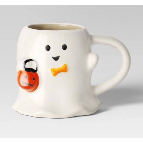 Trick or Treating Ghost with Pumpkin Stoneware 15.2 oz Mug Halloween Hyde & Eek - Picture 1 of 6